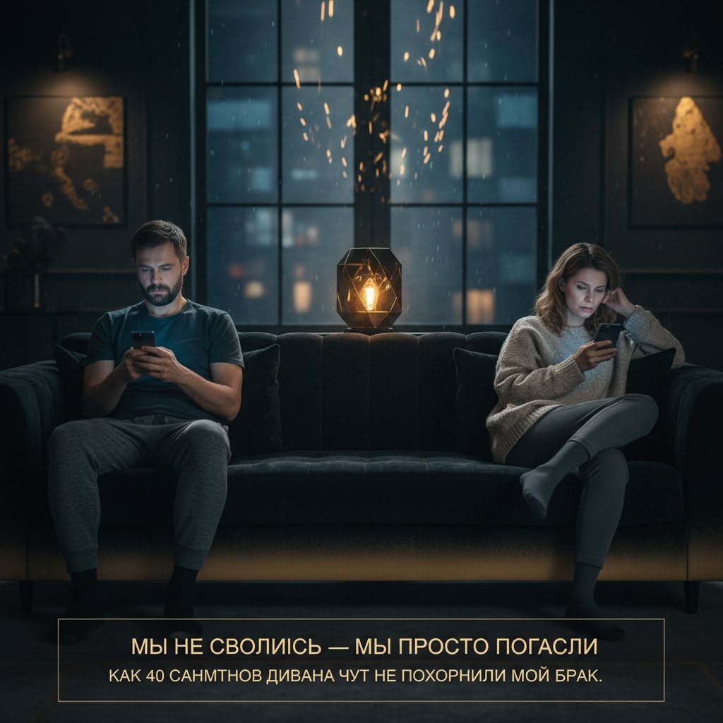 Пара вечером на диване: каждый в своём телефоне