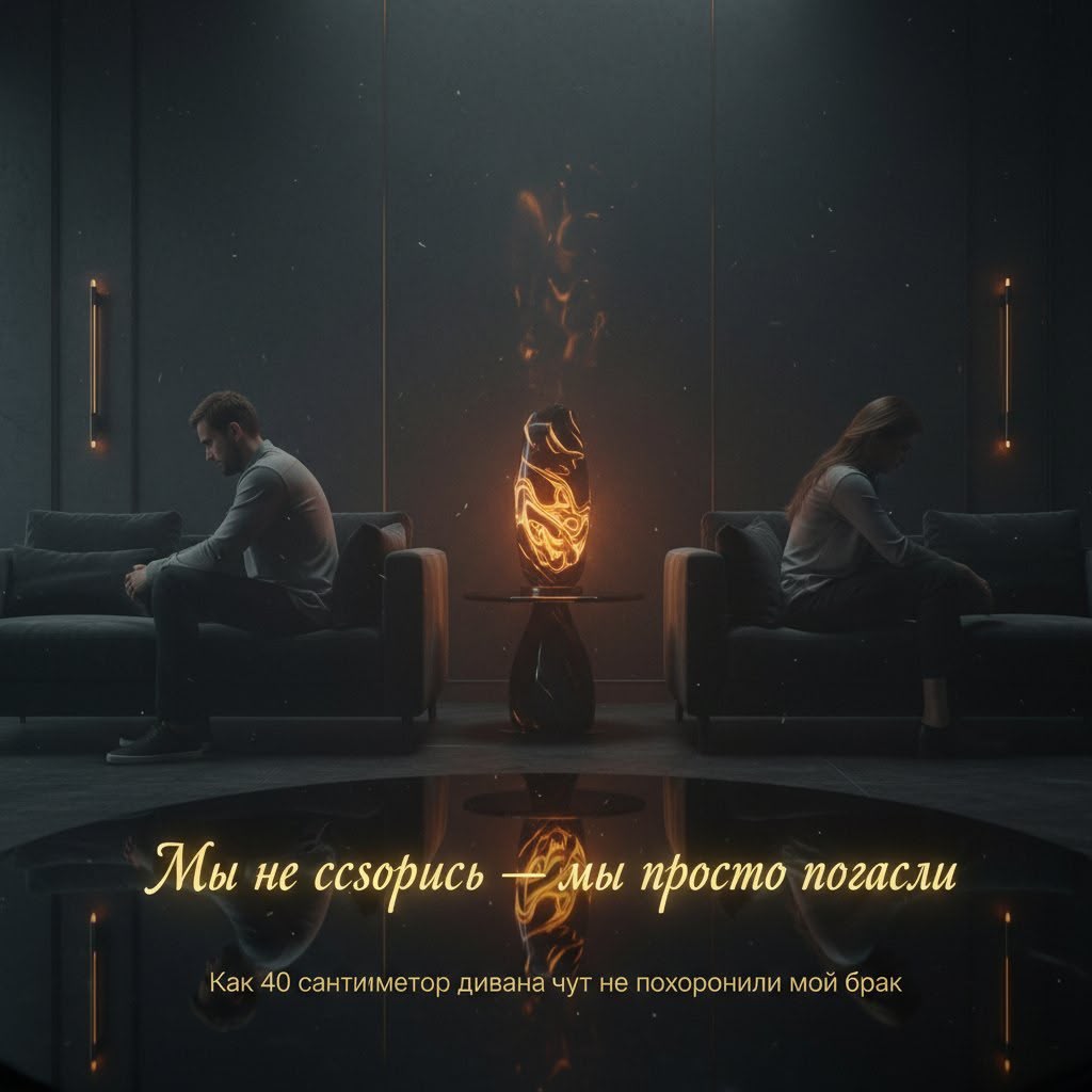 Мы не ссоримся — мы просто погасли: двое сидят спиной друг к другу, между ними огонь
